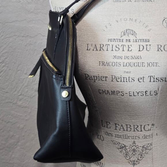 Steve Madden Black Faux Leather Satchel Tote Bag Purse - Picture 2 of 11